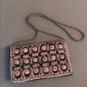 Beaded Black Evening Bag. Semi precious stones